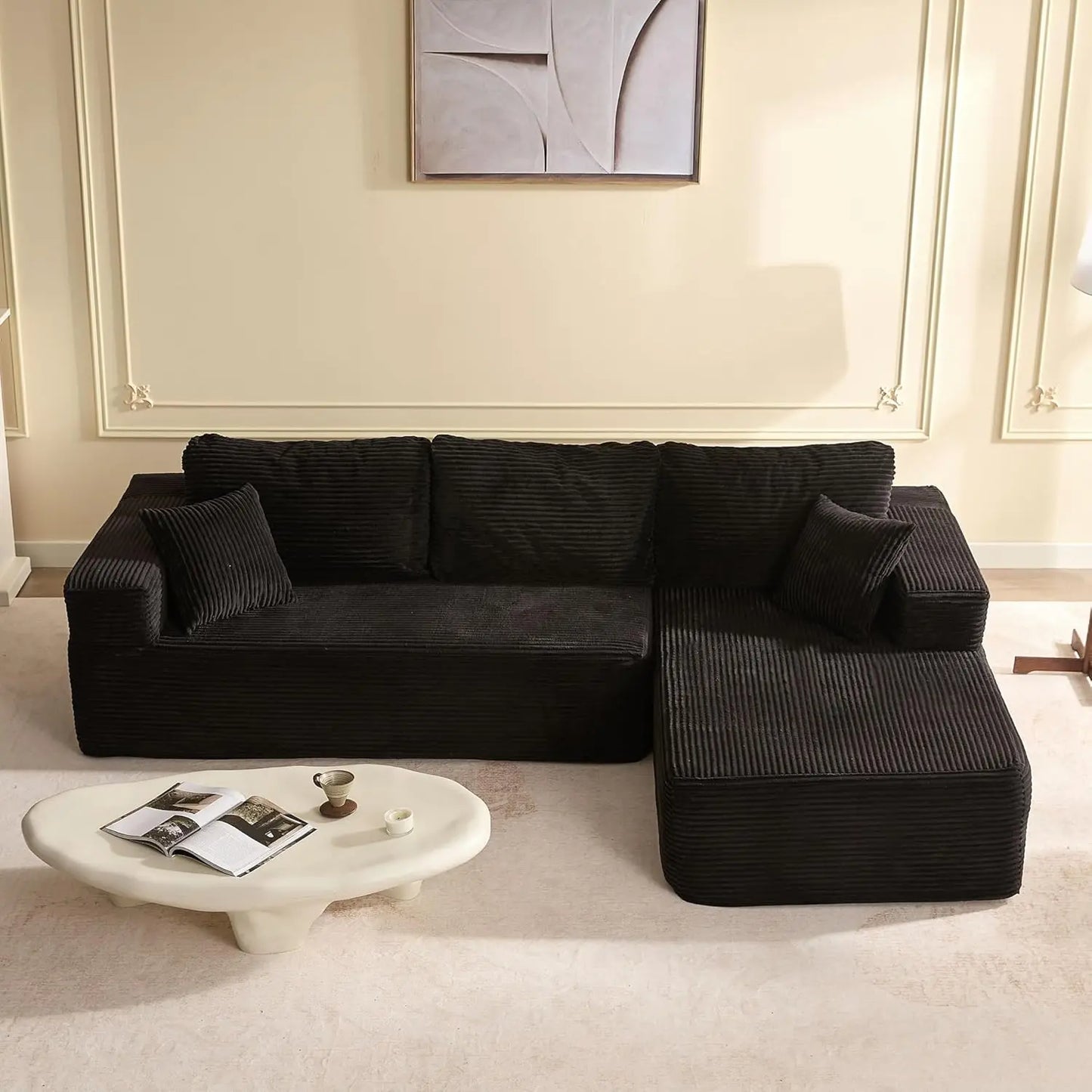 107" Boneless Couch with Deep Seat, Modular Sectional Sofa, Cloud Sectional Couch for Living Room, No Assembly Required,Corduroy