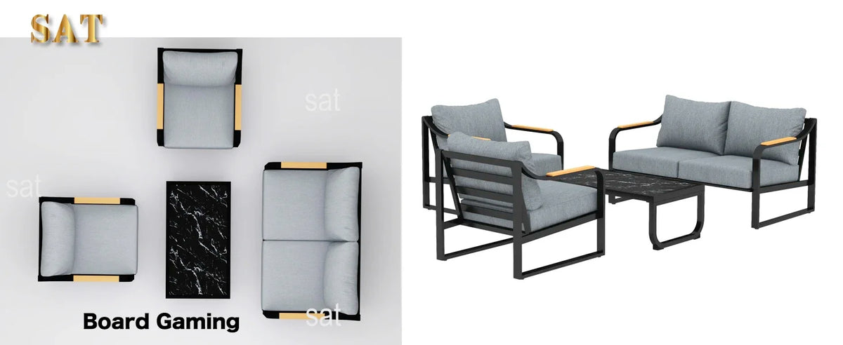 v Metal Patio Furniture Set, 4 Pieces Outdoor Conversation Set with Thick Cushion Modern Patio Chat Sofa Set for Balcony  rattan