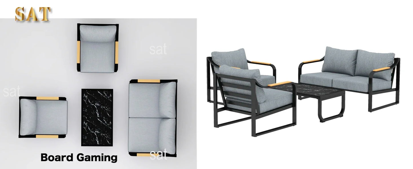 v Metal Patio Furniture Set, 4 Pieces Outdoor Conversation Set with Thick Cushion Modern Patio Chat Sofa Set for Balcony  rattan