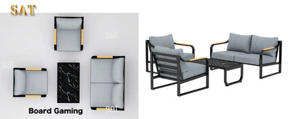 v Metal Patio Furniture Set, 4 Pieces Outdoor Conversation Set with Thick Cushion Modern Patio Chat Sofa Set for Balcony  rattan