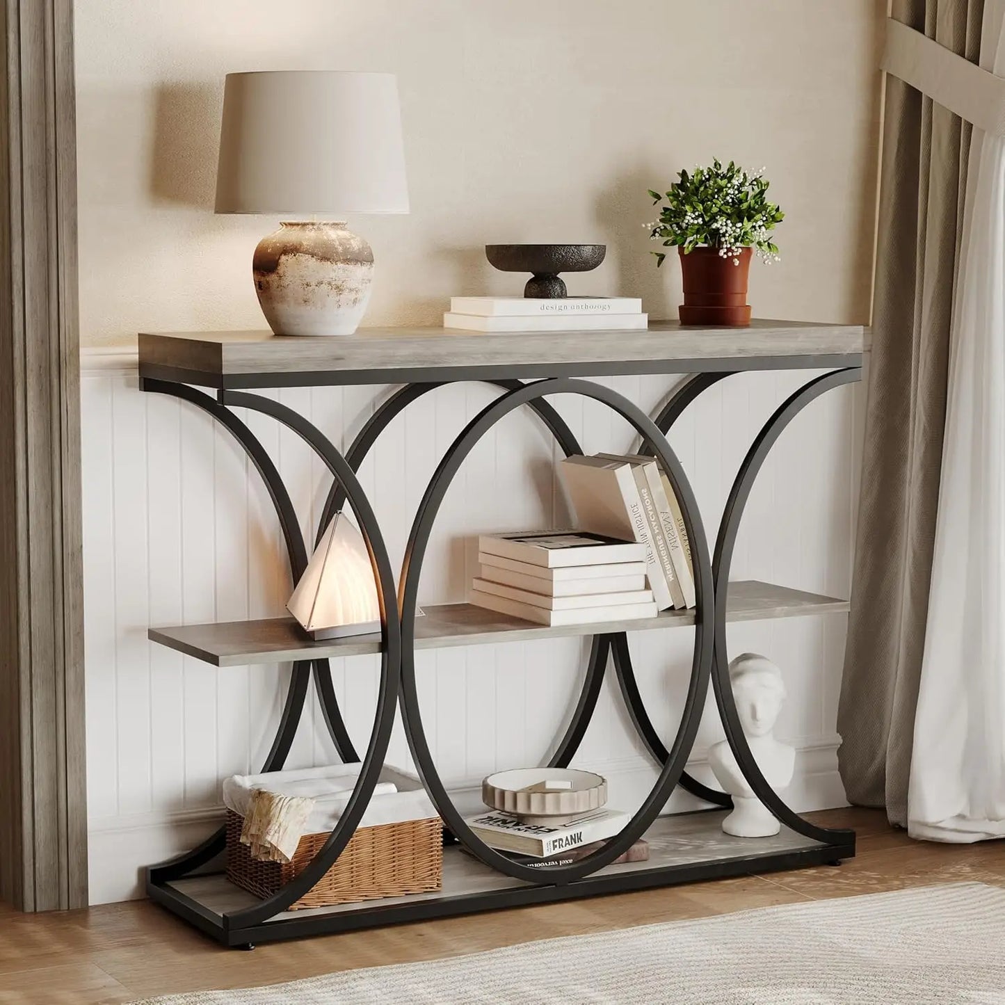 39" Narrow Console Tables for Entryway, Industrial 3-Tier Sofa Table with Metal Frame and Storage Shelves for Living Room,Foyer