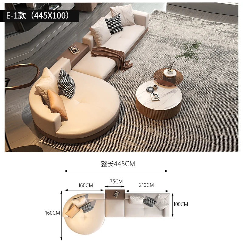 Leather combination, sofa, large flat-floor villa sofa, concubine arc high-end sofa