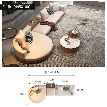 Leather combination, sofa, large flat-floor villa sofa, concubine arc high-end sofa