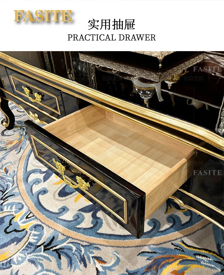 French solid wood large coffee table European rectangular solid wood carving double-layer tea table