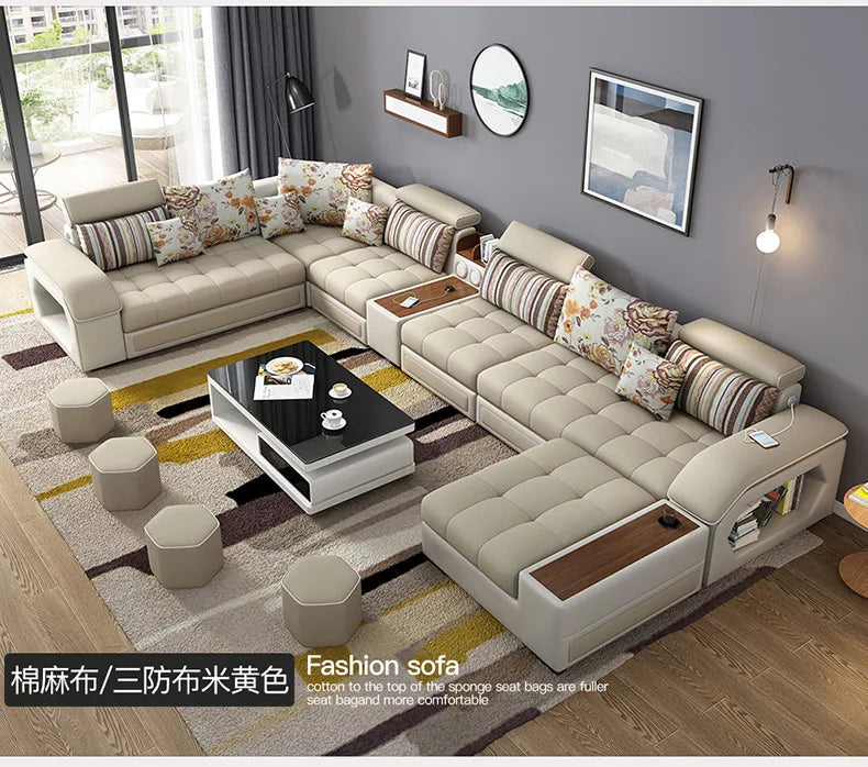 Modern 5 6 7 8-Seater Fabric Sofas Sectional Set for Living Room Hotel Furniture with Sponge Filling
