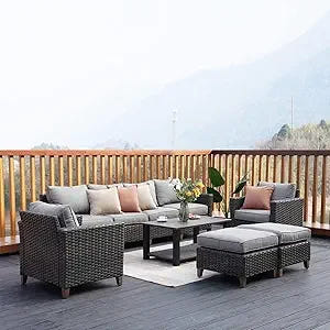 Outdoor Furniture, Patio Wicker Sectional Sofa Modular Furniture Set Single Sofa with Thick Cushions for Deck Porch Poolside Ga