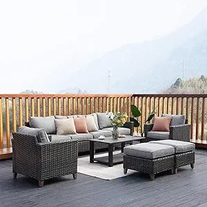 Outdoor Furniture, Patio Wicker Sectional Sofa Modular Furniture Set Single Sofa with Thick Cushions for Deck Porch Poolside Ga