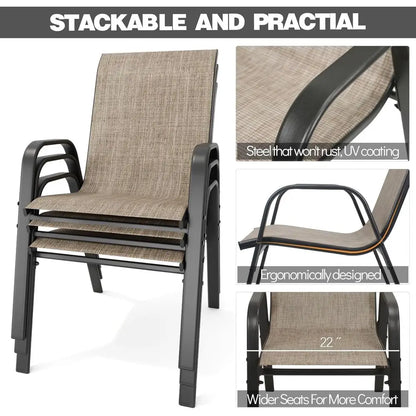 Patio Chairs Set of 4, Stackable Outdoor Dining Chairs for All Weather Textilene Fabric & Metal Frame, Outdoor Chairs Set for Ba