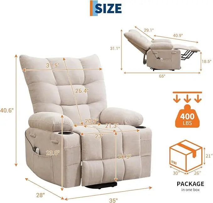 Power Lift Recliner Chair for Elderly - Electric Massage & Heat Recliner with 45° Assist Stand, Living Room Sofa for Small Space
