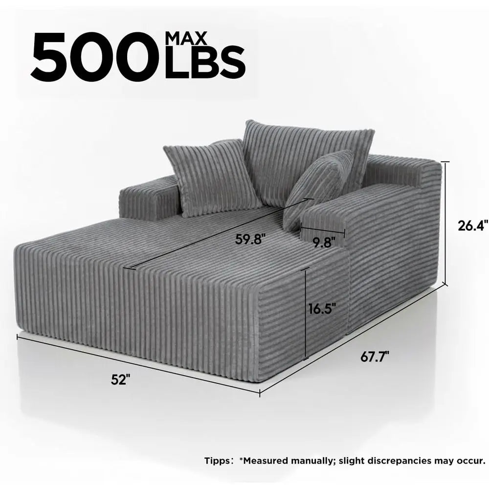 Oversized Sofa Bed with Pillows, Cozy Couch, Sleeper Reading Chair, Floor Sofa Corduroy, Urban Grey Furniture for Living Room Be