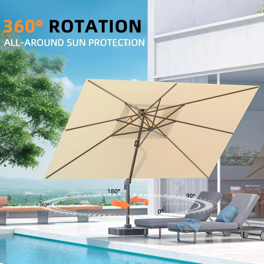 9' X 12' Cantilever Outdoor Patio Umbrellas, with Base Included, Large Rectangle Umbrella Heavy Duty 360°Rotation