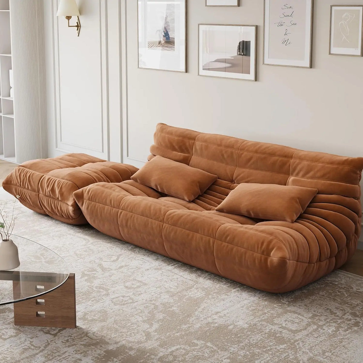 69 Inch Teddy Sofa,Loveseat Bean Bag Couch with Deep Seat,Upholstered Couches for Living Room,Bedroom,Apartment