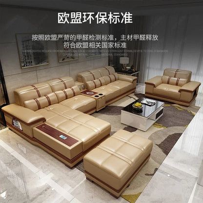 Leather sofa simple modern small apartment leather art corner furniture large combination package