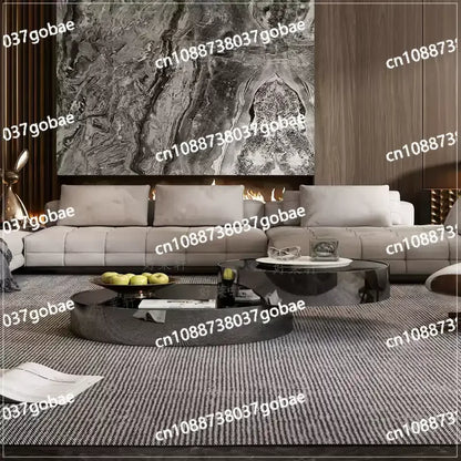 High end stainless steel brass mirror circular coffee table, double-layer modern luxury rotating black gold coffee table