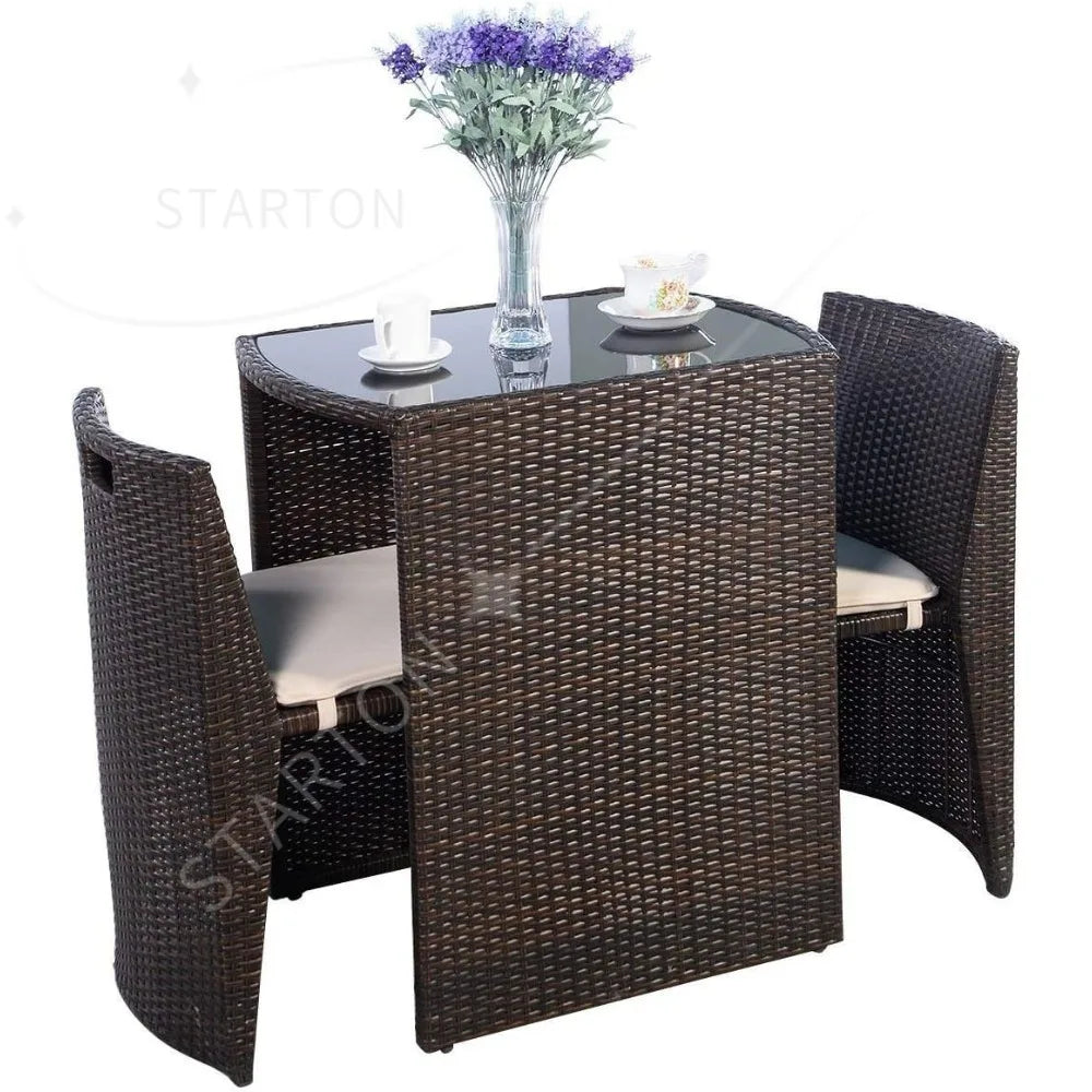 3 PCS Cushioned Outdoor Wicker Patio Set Garden Lawn Space Saving Conversation Sofa Furniture