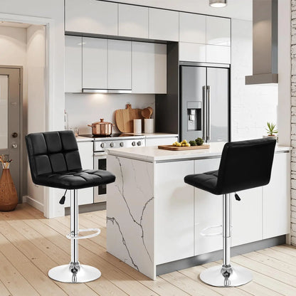 Lot de 2 tabourets de bar pivotants réglables en cuir PU, tabourets de comptoir modernes avec dossier et repose-pieds, comptoir He