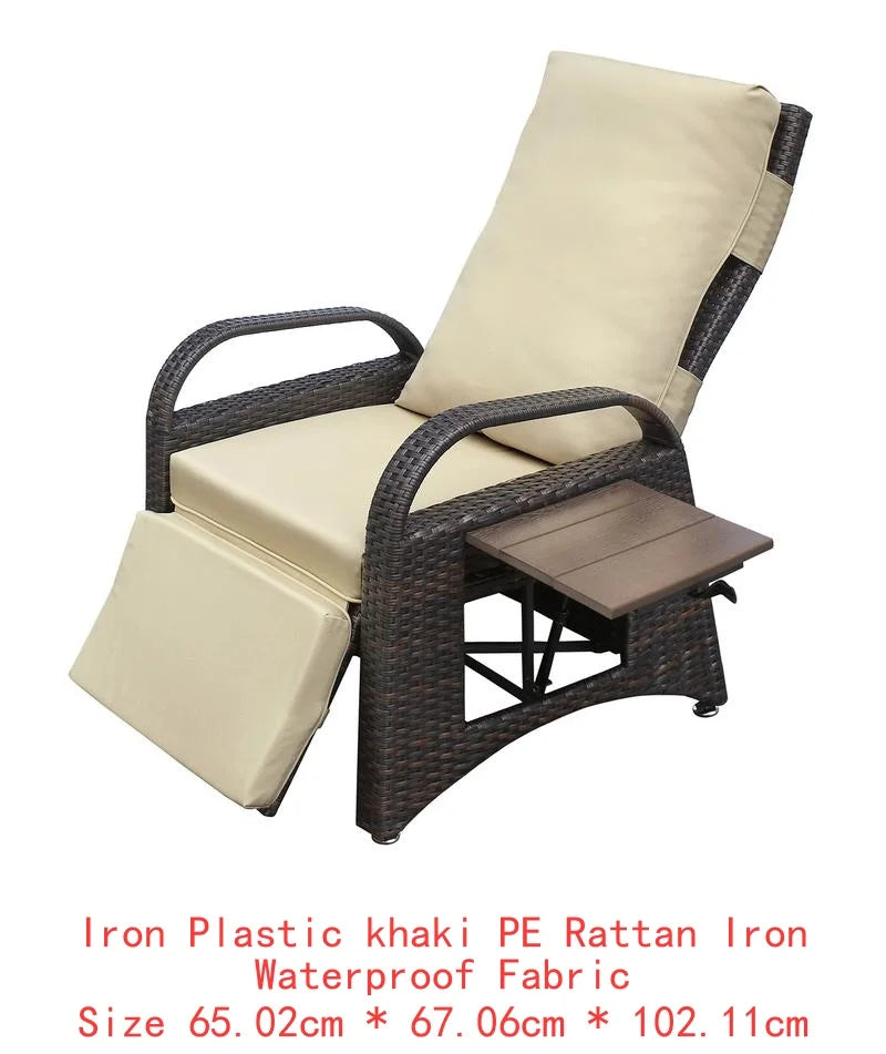 Adjustable Outdoor Recliner Chair, PE Wicker Lounge Chair with Removable Cushion, Modern Ergonomic Armchair for Home and