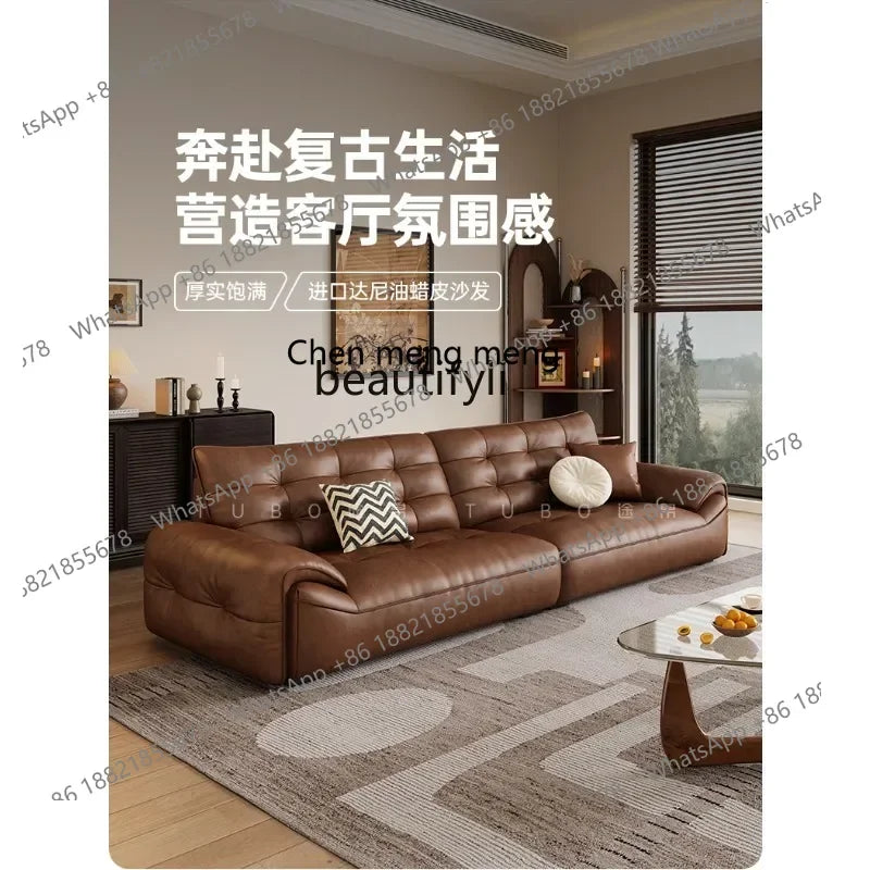 A182 C Oil wax leather sofa first layer cowhide retro living room straight row high backrest