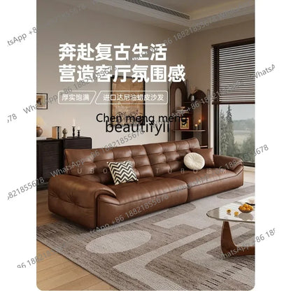 A182 C Oil wax leather sofa first layer cowhide retro living room straight row high backrest