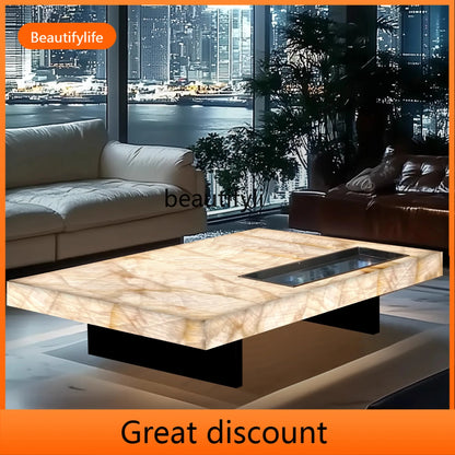 A53 Rectangle living room coffee table luminous jade luxury stone villa marble natural high-grade light luxury