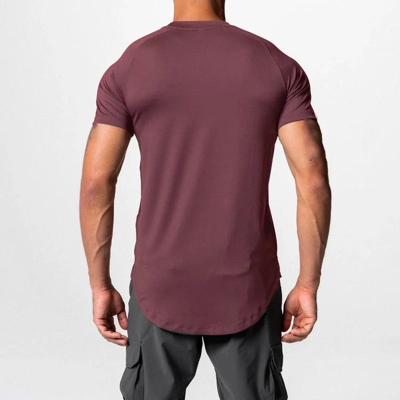 Men Summer Running Shirt Casual Solid Color Round Neck Quick-Drying Short Sleeve Athletic Tops for Streetwear