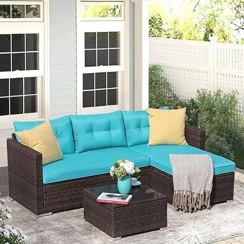 All Weather Outdoor Sectional Patio Sofa Set with Cushions and Wicker Rattan Couch