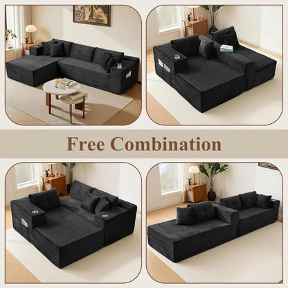 105'' Boneless Cloud Couch Modular Sectional Sofa, Comfy L Shaped Upholstered Corduroy Sectional Couches for Living Room