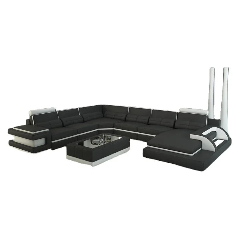 Modern creative living room sofa U-shaped corner leather sofa for large apartment