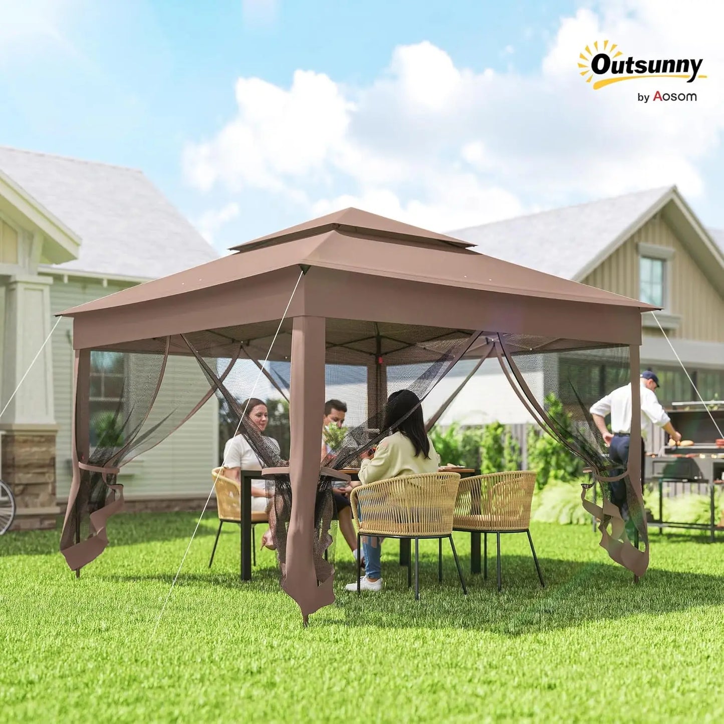 11x11 Pop Up Canopy Gazebo w/ Removable Netting Instant Event Tent 114sqft Shade Carry Bag Backyard Garden, Custom