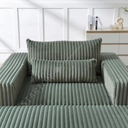 Modern Luxury New Striped Velvet Fabric Single Seat Compression Sofa with Ottoman Space-Saving for Living Room Bedroom