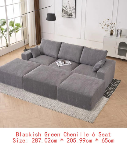 Modular U-Shaped Boneless Sectional Sofa for Living Room - 113" Grey Sleeper Couch with Chaise, No Assembly Required, Corduroy