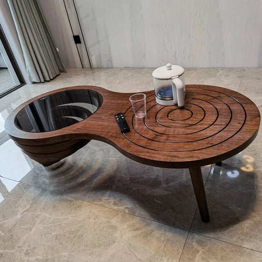 Tables basses design en bois massif, meubles de salon de luxe pour la maison, Table d'appoint de canapé, Table centrale ronde moderne en verre trempé