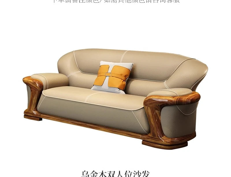 TQQ new Chinese ebony sofa villa large flat solid wood sofa high-end living room furniture leather sofa