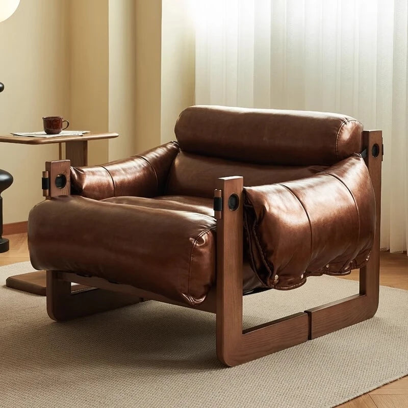 Jersey Leisure Chair Antique Style Wax Leather Single Sofa Chair Home Recliner