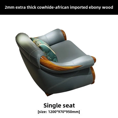 Solid wood sofa combination, first-layer cowhide sofa, ebony wood leather sofa