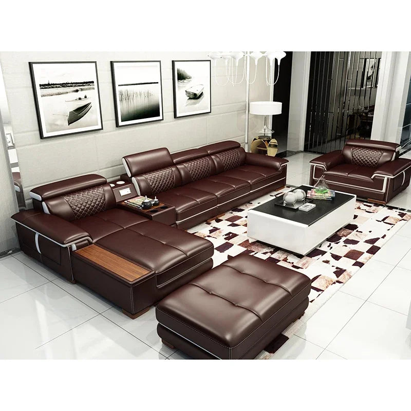 Hot Modern Design Modular L Shape Couch Living Room Sofa Set Furniture Luxury Home Lounge Modular Large Corner Leather Sofa
