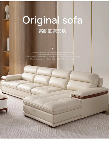 Leather sofa modern simple living room size apartment concubine solid wood combination imported first-layer cowhide sofa