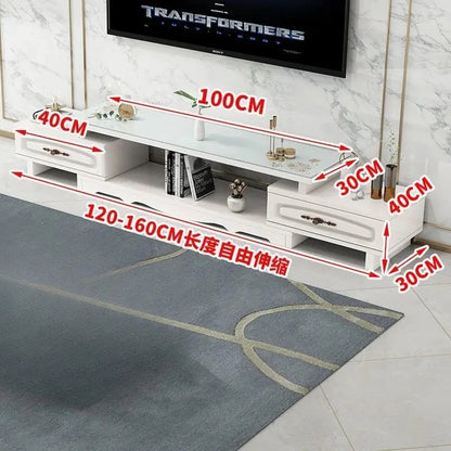 Modern & Minimalist Tempered Glass Expandable TV Stand & Coffee Table Set - European Style, Ideal for Small - Space Living Rooms