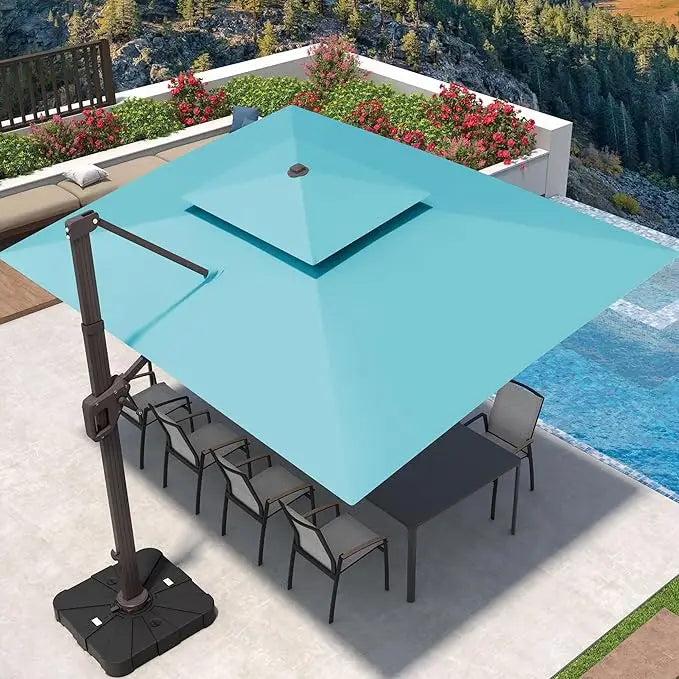 9' X 12' Cantilever Patio Umbrella 360°Rotation Rectangular Outdoor Large Offset Umbrellas Double Top Heavy Duty Windproof for G