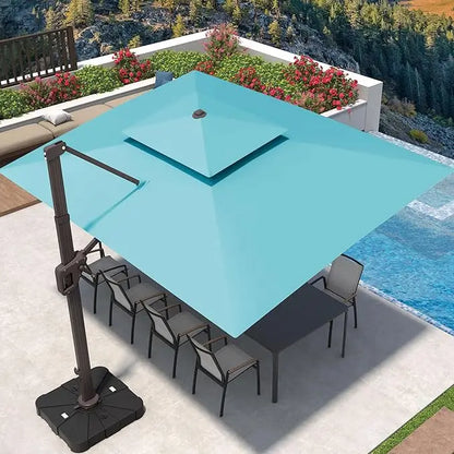 9' X 12' Cantilever Patio Umbrella 360°Rotation Rectangular Outdoor Large Offset Umbrellas Double Top Heavy Duty Windproof for G