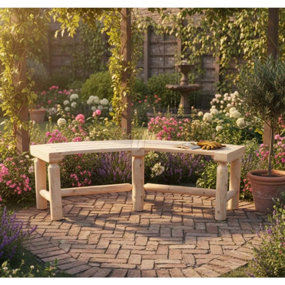 Outdoor Wooden Curched Backless Porch Bench Rustic Cedar Fir Log Fire Pit Bench for Patio Garden Deck Backyard 2 Packs
