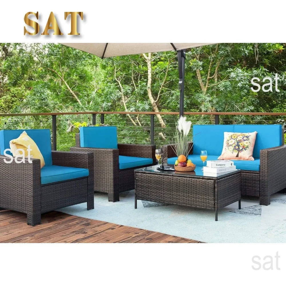 # l 4-piece courtyard furniture set, rattan chair and willow dialogue sofa set, suitable for outdoor, indoor, garden and balcony