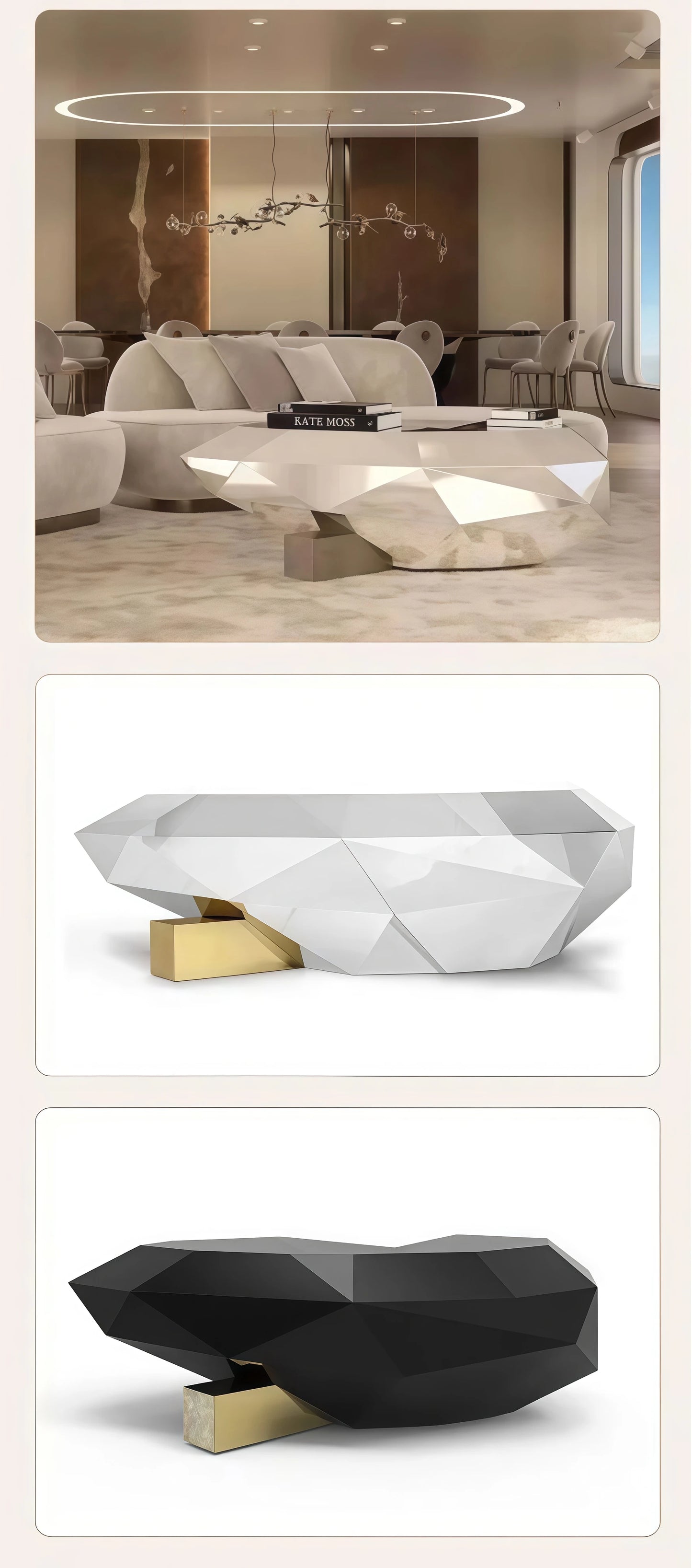High-end art diamond-shaped coffee table post-modern stainless steel luxury living room furniture