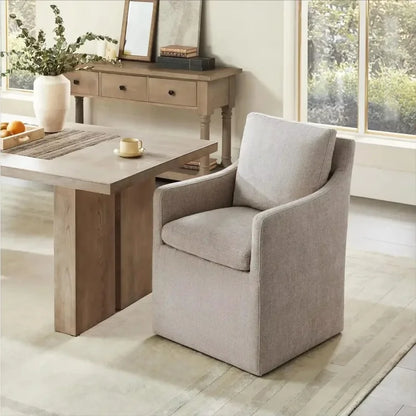 Khaki Upholstered Dining Chair with Casters, Modern Accent Armchair for Dining Room, Bedroom, Living Room, and Reading Room