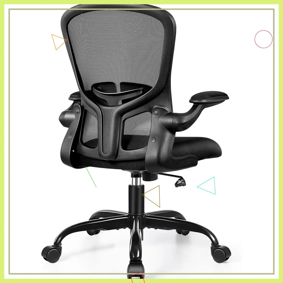 Ergonomic Office Chair with Adjustable Lumbar Support, Height & Flip-up Armrests - Black Mesh Backrest for Comfort