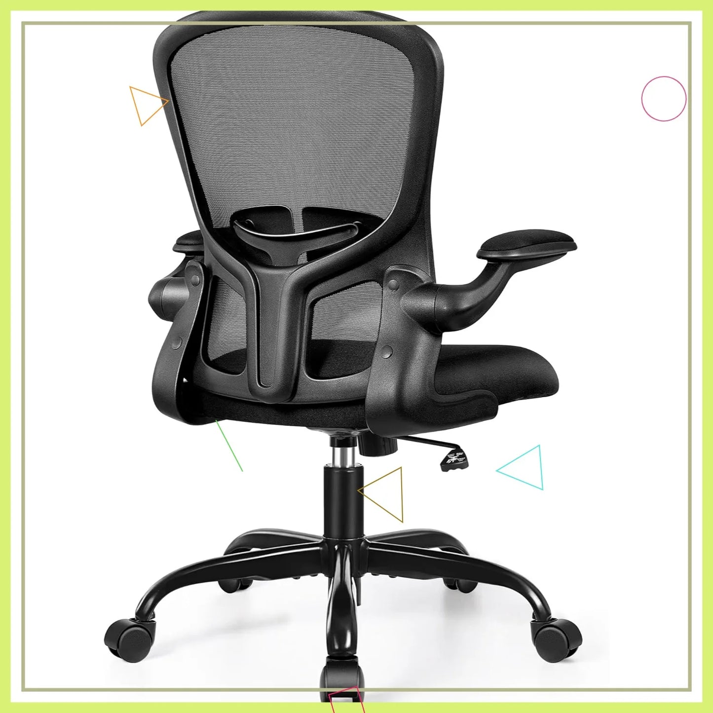 Ergonomic Office Chair with Adjustable Lumbar Support, Height & Flip-up Armrests - Black Mesh Backrest for Comfort