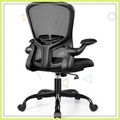 Ergonomic Office Chair with Adjustable Lumbar Support, Height & Flip-up Armrests - Black Mesh Backrest for Comfort