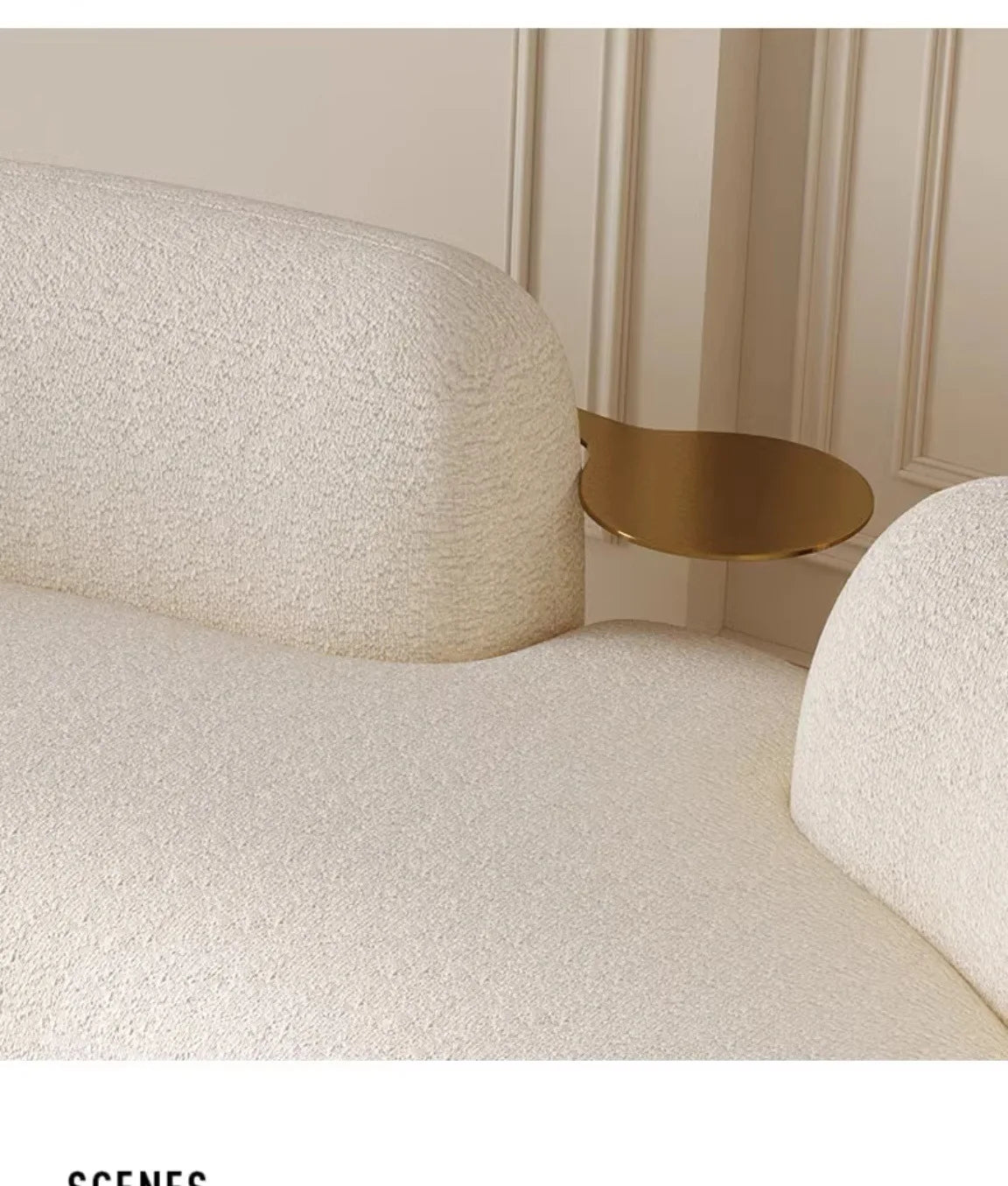 Cream style light luxury Italian minimalist curved sofa lamb flannel pea sofa modern living room small apartment