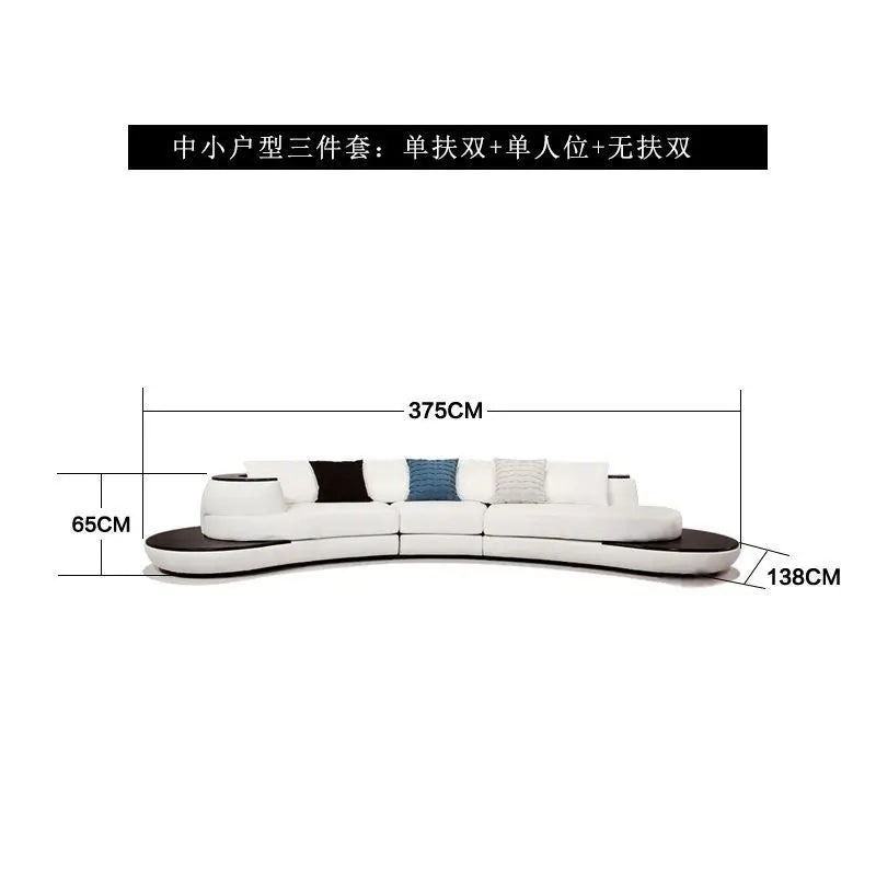 Combinaison de canapés en cuir courbés créatifs, style luxe léger, pour salon, appartement de petite et moyenne taille, moderne et simple