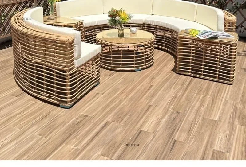 Outdoor PE Rattan Garden Sofas Courtyard Open-air Sofa Chair Combination Outdoor Garden Leisure Balcony Full Arc Sofa Chairs FF